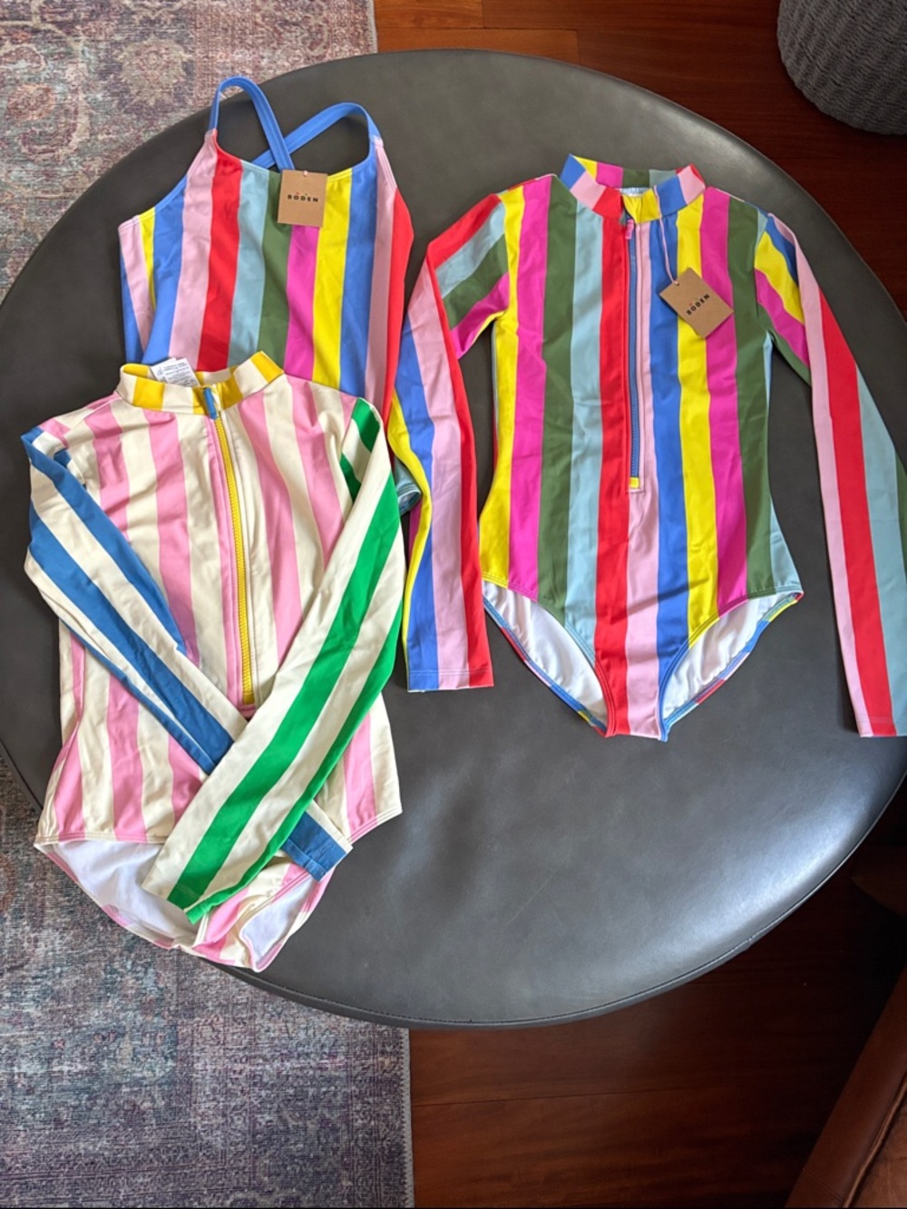 Mini Boden - 2 rash guard  and 1 striped girls swimsuits sz 13-14